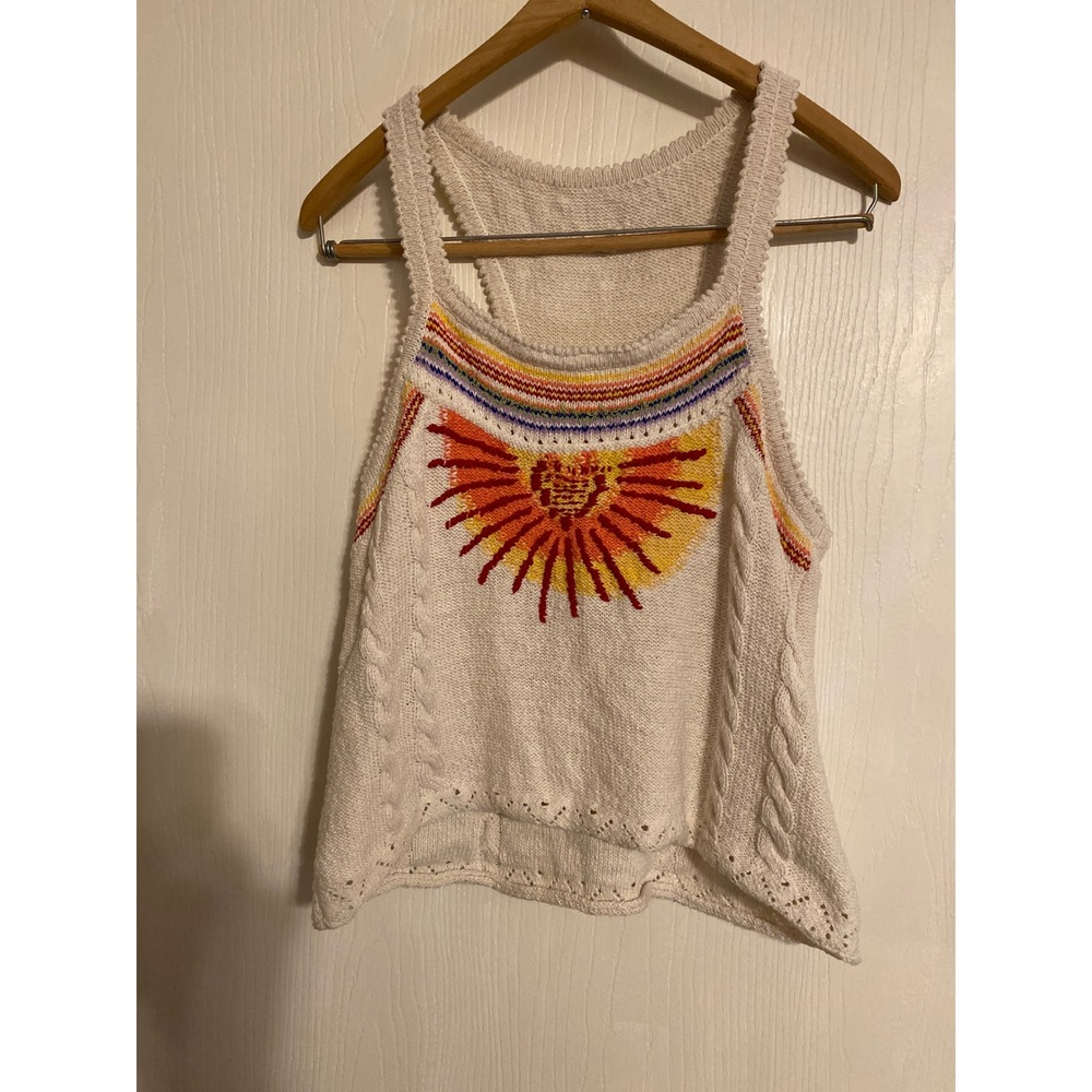 Pilcro Anthropologie Sun Intarsia Knit Tank Top Cream Rainbow Boho Medium
0291
